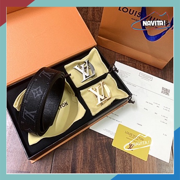 Thắt lưng nam da, dây lưng LV hai mặt khóa thay đổi, hàng super fullbox thẻ bill túi vải túi giấy [BẢO HÀNH DA]