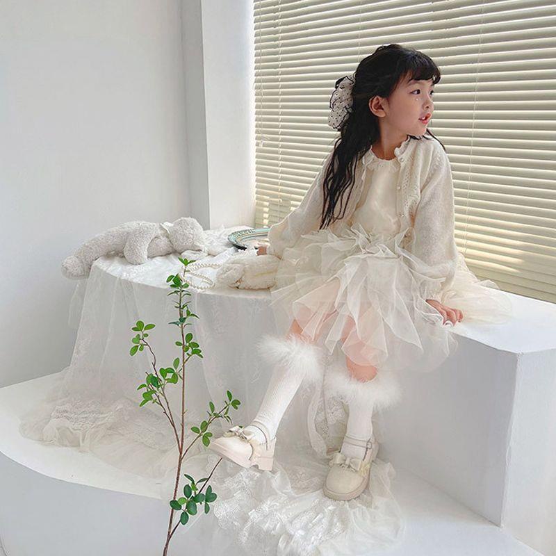 Vớ cotton Phối Ren Lông Vũ Thời Trang Thu Đông Cho Bé Gái