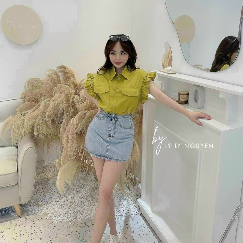 Áo sơ mi cách điệu cánh tiên xếp ly ngực / Áo babydoll cánh tiên 3 màu Cốm Nâu Trắng sz SM 38-54kg