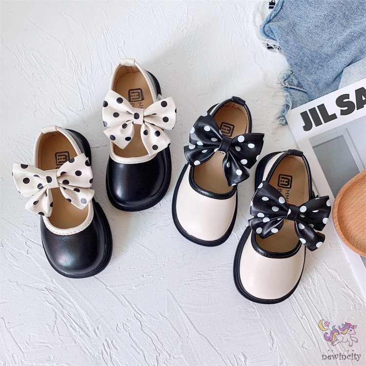 Giày Búp Bê Da Đế Mềm Đính Nơ Phong Cách Anh Quốc Cho Bé Gái