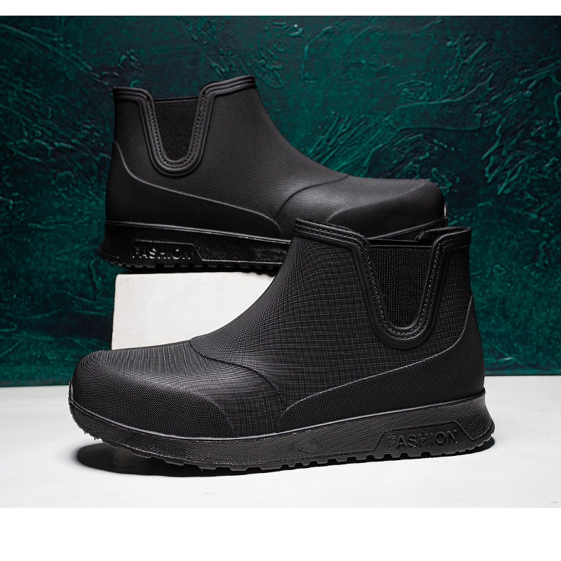 Giày Bốt Cao Su Đi Mưa Chống Trượt Mũi Tròn Thời Trang Cho Nam