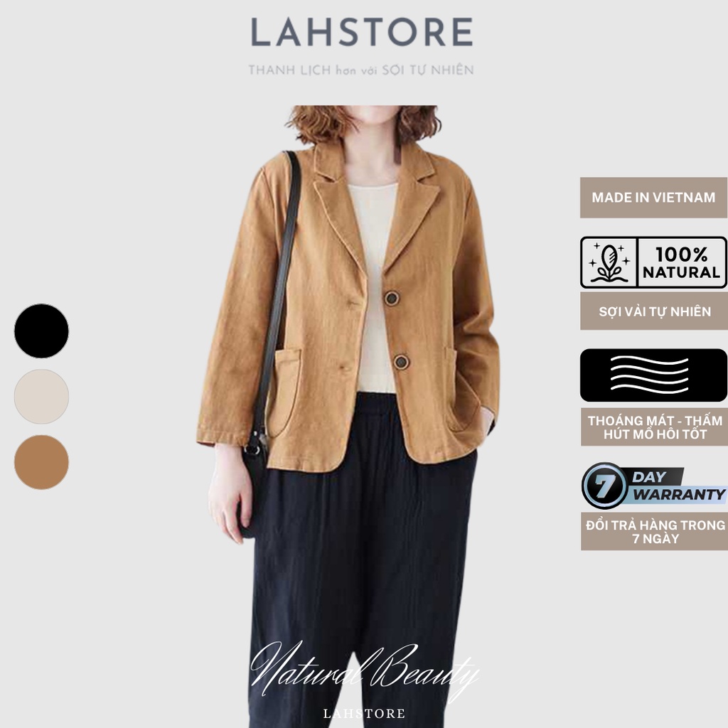 Áo vest blazer linen nữ 1 lớp dáng suông 2 túi 2 cúc | 𝐋𝐀𝐇𝐒𝐓𝐎𝐑𝐄 - 𝘉𝘚𝘛 𝘛𝘩𝘶 Đ𝘰̂𝘯𝘨 2022 (Vàng Da Bò)
