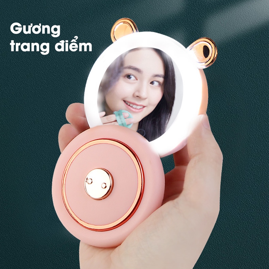 Máy sưởi mini cầm tay có sạc dự phòng kiêm gương soi nhỏ gọn bỏ túi đa năng thông minh