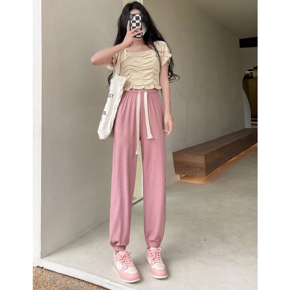 Quần Nhung Tăm Nam Nữ Dây Rút Ống Bo Gấu Unisex 5 mầu Zinti Shop QD31