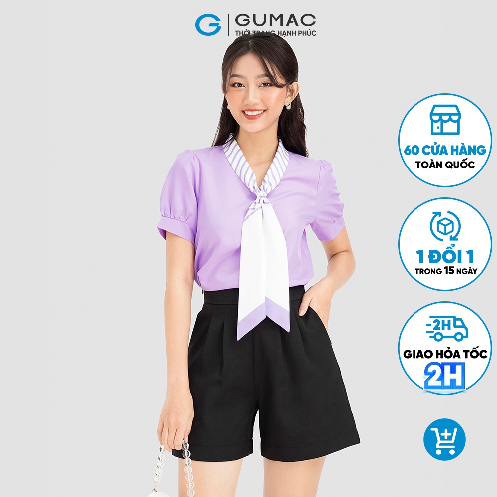 Áo sơ mi nữ GUMAC nhiều màu kiểu cổ thắt dây nơ tay phồng LA0711