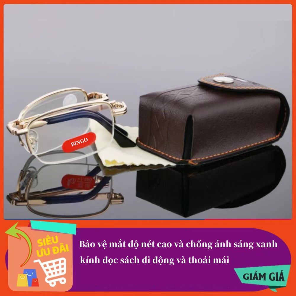Kính lão đọc sách gấp gọn nhập khẩu Đức +1.0~4.0 độ chống ánh sáng xanh, chống bức xạ mỏi mắt tặng kèm bao da cao cấp