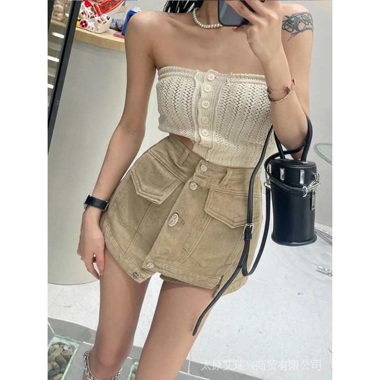 Chân Váy Denim Chữ A Miniskirt Thời Trang Mùa Hè 2022 Phong Cách Mới Cho Nữ