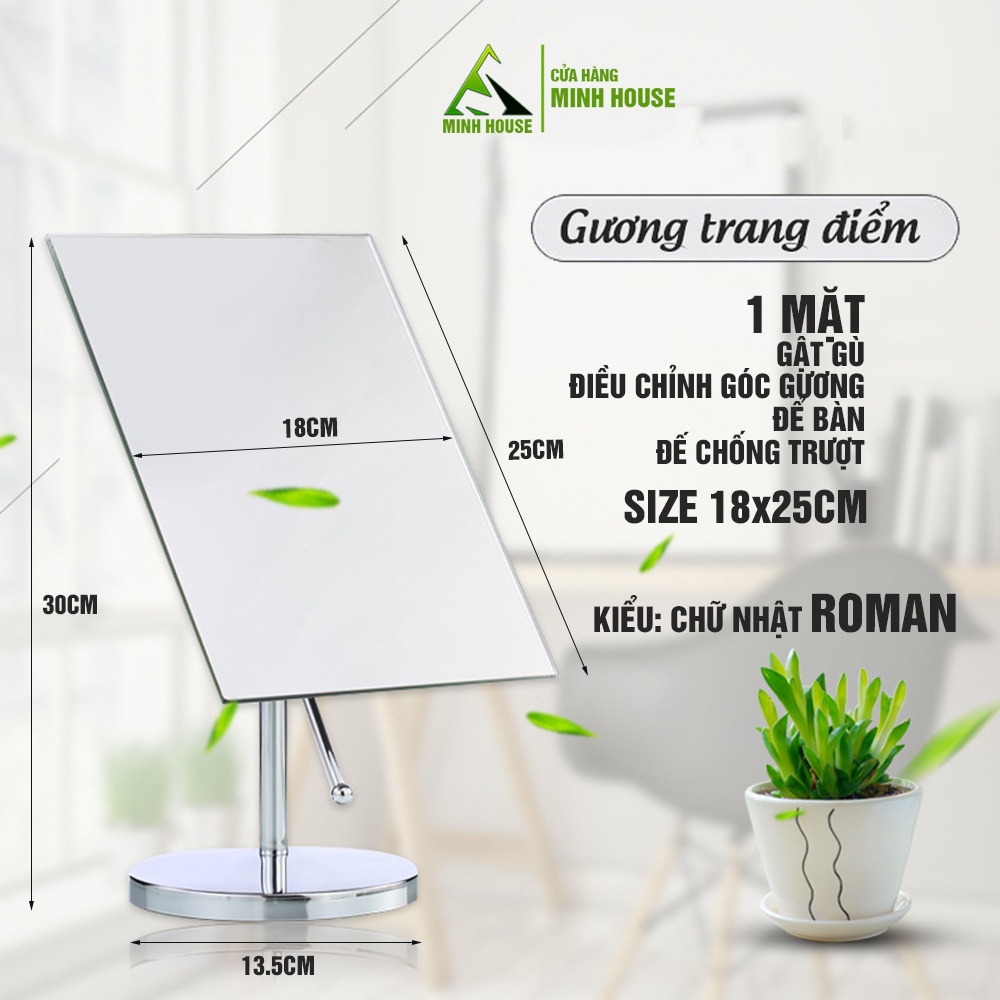 Gương Trang Điểm Để Bàn Chữ Nhật Roman, Minh House Crom, Điều Chỉnh Góc Gương