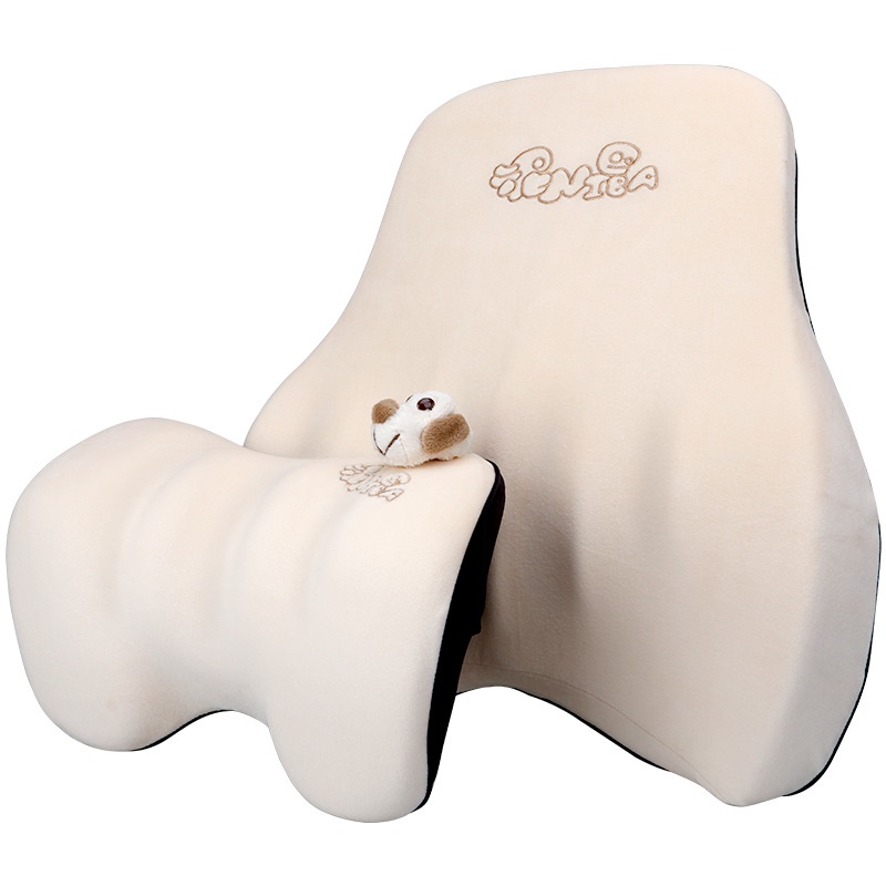 Gối Tựa Đầu + Lưng Cao Su Non Cho Xe Hơi Giảm Nhức Mỏi Vai Gáy - Đen/Kem/Nâu/Xám