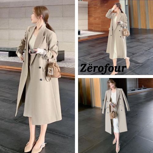 Set bộ 2 món áo khoác măng tô dáng dài kèm váy thun ôm body phong cách quý cô sang chảnh ZEROFOUR
