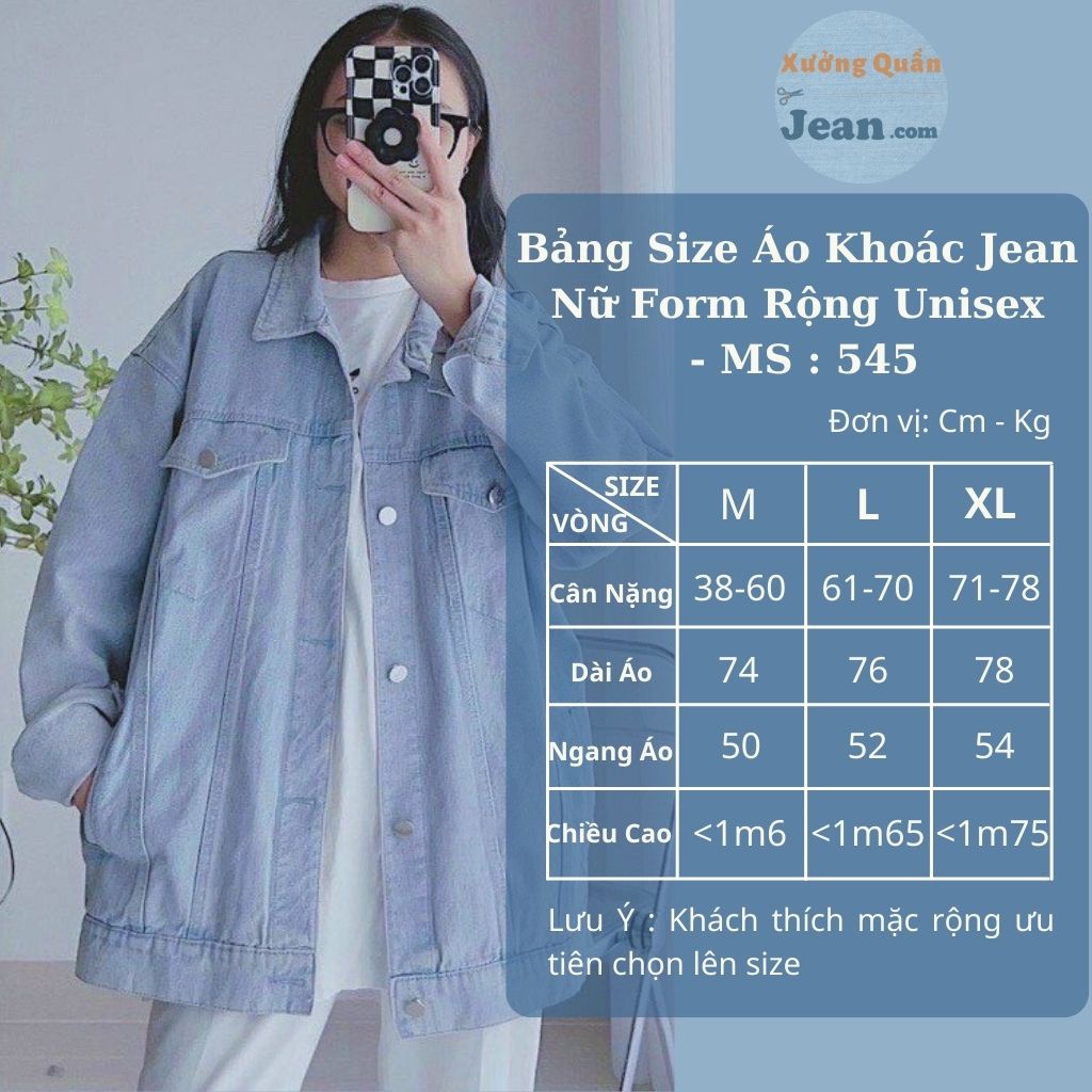 Áo Khoác Jean Nữ Form Rộng UNISEX Nam Nữ Màu Xanh và Đen - Áo Khoác Bò Nữ Trơn Form Suông Rộng Hàn Quốc 506 545 | BigBuy360 - bigbuy360.vn