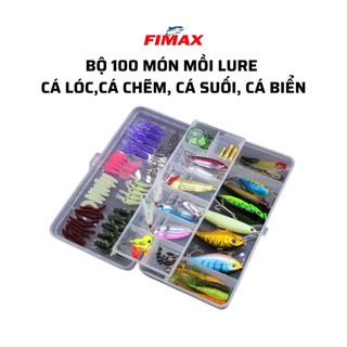 Bộ mồi câu lure 100 món Fimax kèm phụ kiện câu cá - Mồi giả câu cá chẽm,lóc,rô,chim,cá biển,Mồi câu cá sông tổng hợp