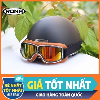 Mũ bảo hiểm nửa đầu RONA hali kèm kính dây da B1 vintage cao cấp - Freeship