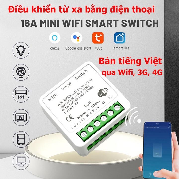 Công Tắc Thông Minh 16A Điều Khiển Từ Xa Qua điện thoại bằng sóng WIFI, 3G, 4G (phần mềm BẢN TIẾNG VIỆT-Smart life)