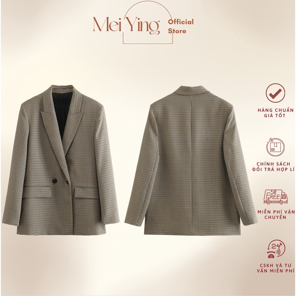 Áo Khoác Blazer Dạ Kẻ Hai Lớp MEI YING OFFICIAL Có Bigsize Áo Vest Nữ Dài Tay Khoác Ngoài Phong Cách Hàn Quốc