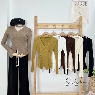 Áo len chocker cố V vạt chéo