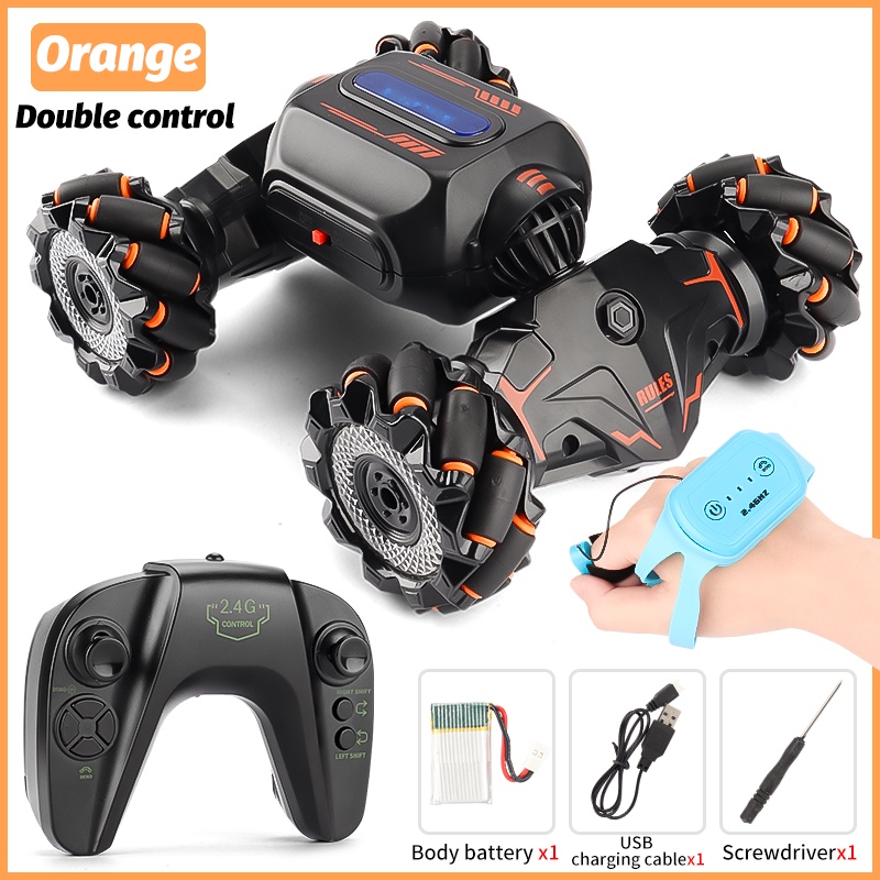 Xe điều khiển bằng cử chỉ và tay cầm xoay 360 độ, biến hình có đèn led siêu ngầu Stunt Car