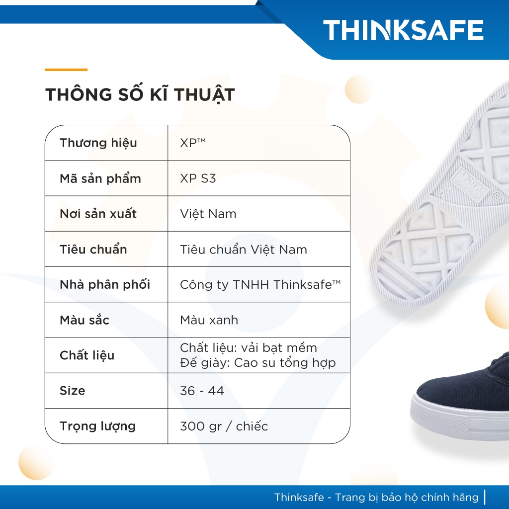 Giày bảo hộ lao động vải Thinksafe XP, thiết kế không dây, chống trơn trượt,  thoáng khí, dùng trong nhà xưởng