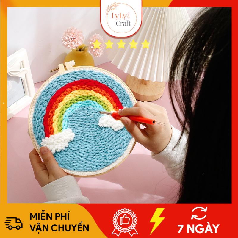 Bộ Thêu Len Xù Punch Needle, Bộ Tranh Thêu Len Nổi Diy Nhiều Mẫu Dùng Để Trang Trí