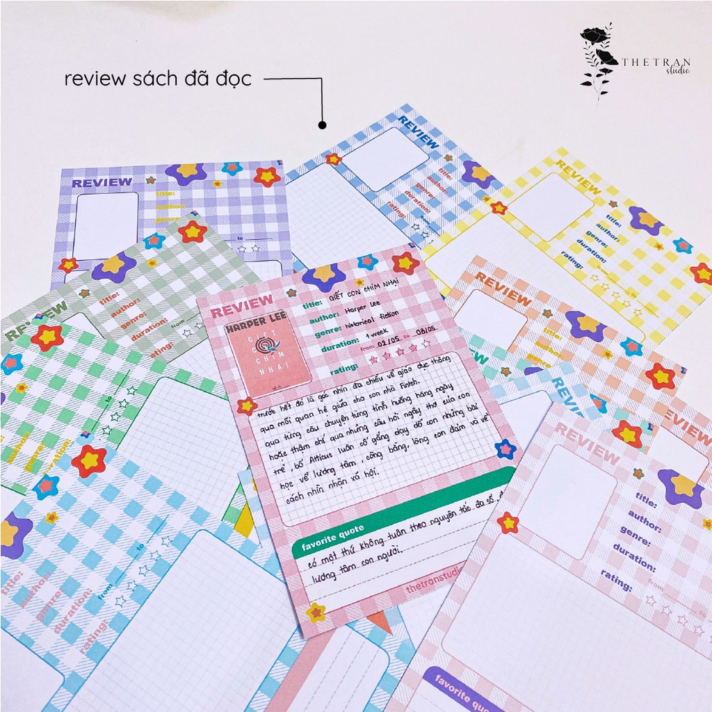 Bộ 16 giấy ghi chú A6 review sách / reading journal / thetranstudio