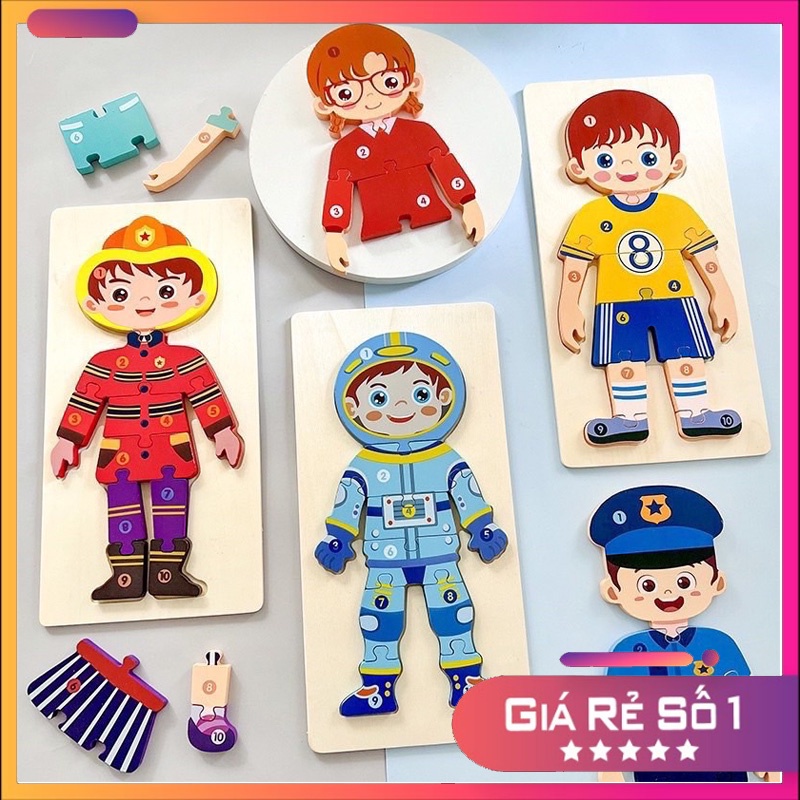 Đồ chơi thông minh ghép hình gỗ size to loại cao cấp chủ đề nghề nghiệp phát triển trí não tối ưu cho bé yêu