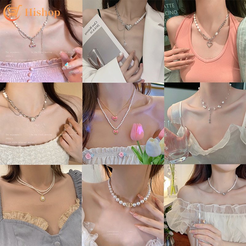 Vòng cổ Mặt Hình Hoa Tulip Và Bướm Đính Ngọc Trai Nhân Tạo Thời Trang Dành Cho Nữ Y2K