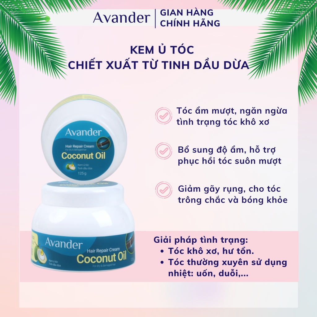 Kem ủ tóc Tinh dầu dừa Avander 125g