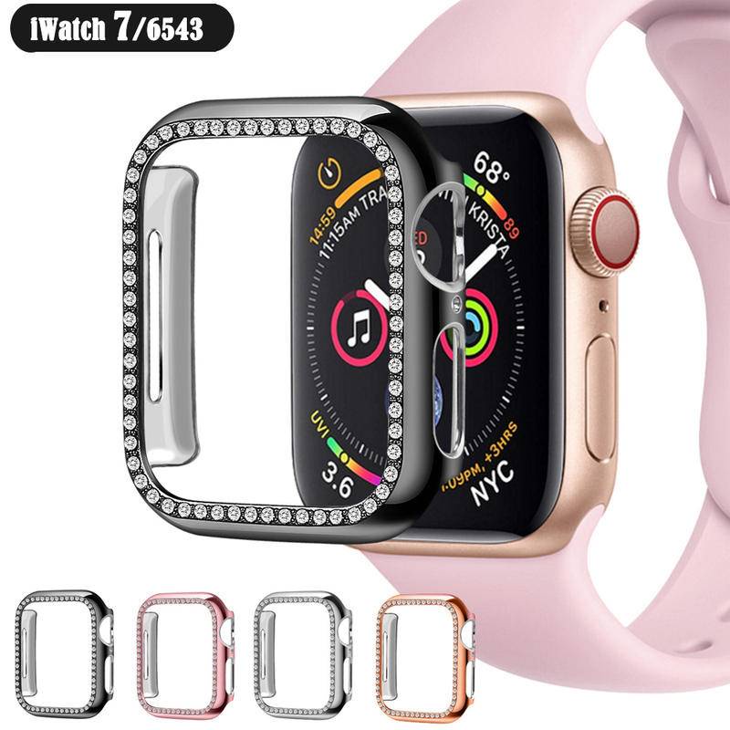 Vỏ kim cương cho Apple Watch Series 8 7 6 5 4 3 2 1 SE SE2 Phụ kiện Bling cản bảo vệ cho iWatch 45mm
