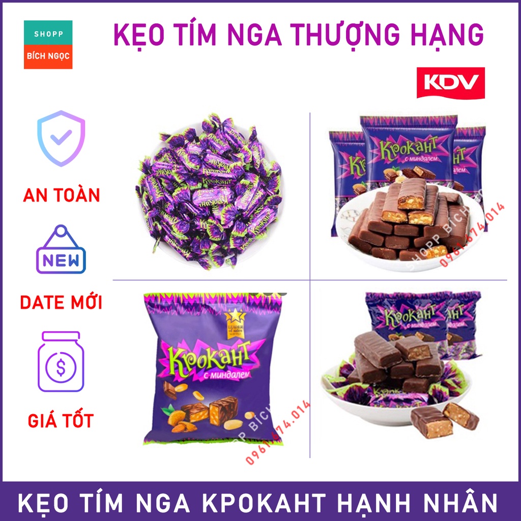 Kẹo Tím Nga Kpokaht, Dòng Socola Hạnh Nhân Chất Lượng Thượng Hạng, Tuyệt Ngon Gói 500g - Bánh Kẹo Tết