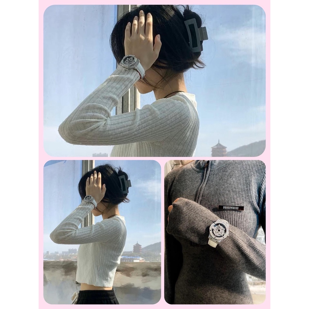 Đồng Hồ Nữ Xoay 360 Độ SX16 Dây Da Mặt Đính Đá Lấp Lánh