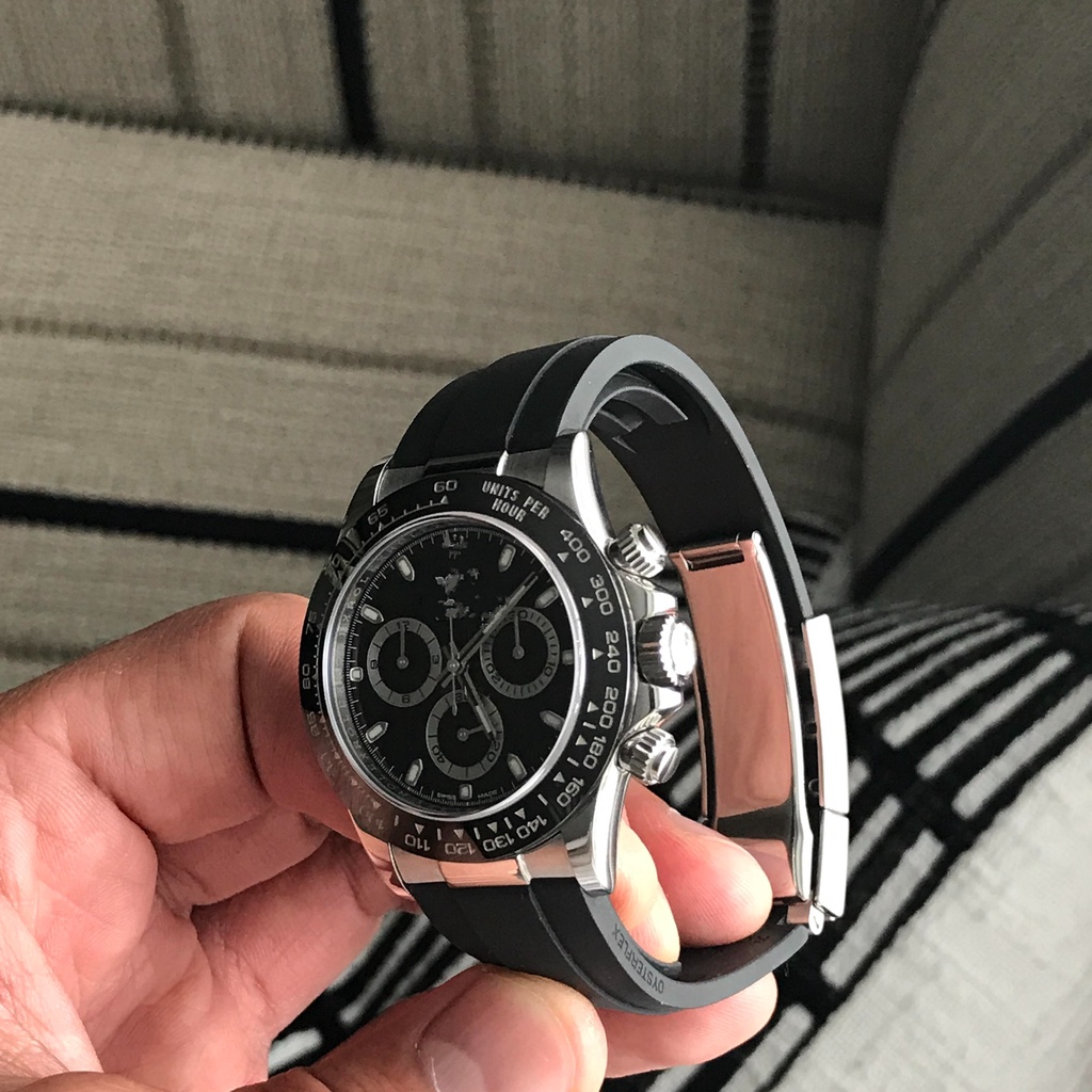 Đồng Hồ Nam Automatic 116500 Cọc Số Đính Đá 6 Kim, Size 40mm , Dây Silicon