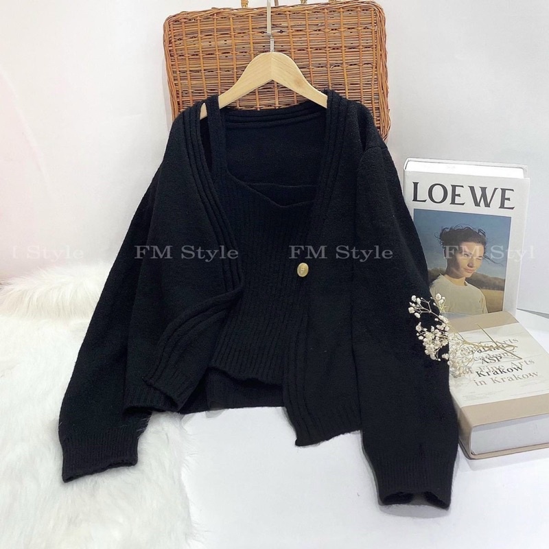 Set áo len hai dây kèm áo khoác hàng quảng châu A274