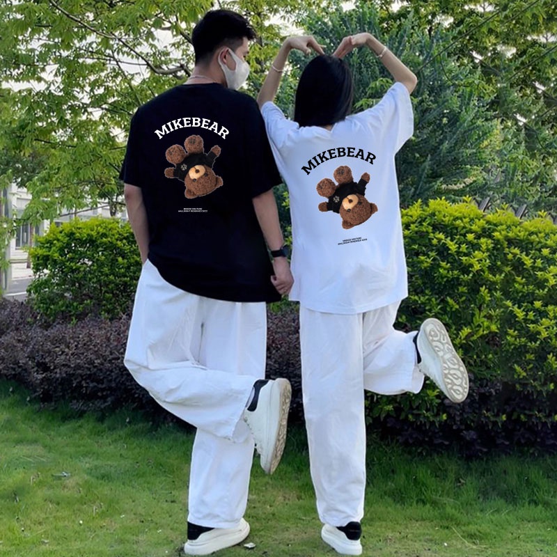 Áo thun cặp đôi nam nữ form rộng Local Brand tay lỡ unisex, áo cặp bạn thân vải cotton By.Duni BST GẤU MIKEBAER FULL BOX