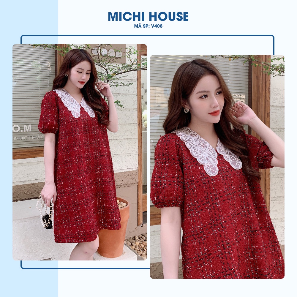 Váy Dạ Đỏ Dáng Suông MICHI House V338 Đầm Xuông Thiết Kế Mặc Tết Đi Tiệc Xinh Sang Trọng Hàn Quốc