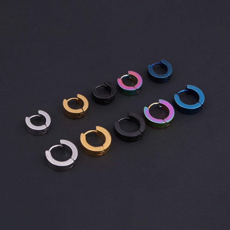 Bông tai phẳng xỏ trung tính nam nữ unisex đơn chiếc thép mạ kim loại không gỉ