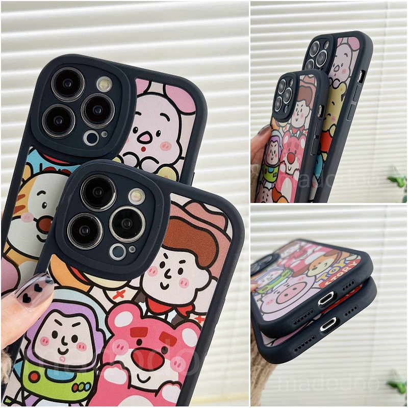Toy Story Soft Casing For iPhone 14 13 12 Mini 11 Pro Xs max 6 6S 7 8 Plus X XR 11promax 12promax 13promax 6+ 7+ 8+ Cute Bear Losto Cartoon Buzzer Lightyear Silicone anti fall Black Full Lens protection Soft Phone Case Back Cover XPN 21