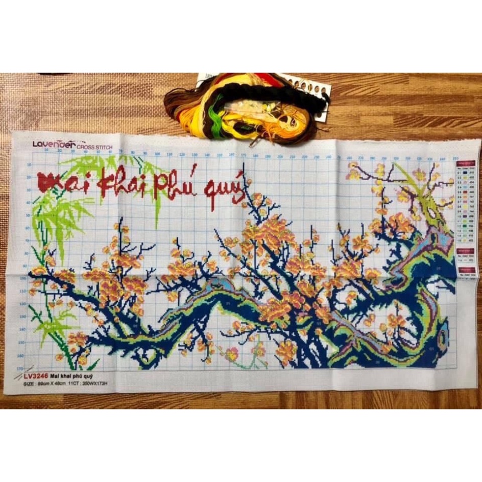Tranh thêu chữ thập Cành Đào, cành Mai E225,LV3245, LV3246, FJ0628, FJ0925 - chưa thêu