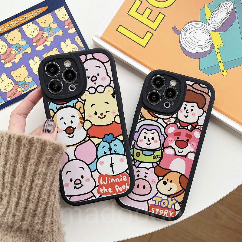 Toy Story Soft Casing For iPhone 14 13 12 Mini 11 Pro Xs max 6 6S 7 8 Plus X XR 11promax 12promax 13promax 6+ 7+ 8+ Cute Bear Losto Cartoon Buzzer Lightyear Silicone anti fall Black Full Lens protection Soft Phone Case Back Cover XPN 21