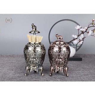 Hộp đựng tăm hợp kim hình voi / Lọ đựng tăm voi họa tiết hoa văn cổ