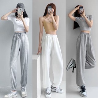 Quần jogger nữ trơn bo gấu, quần ống rộng nỉ nam nữ unisex basic