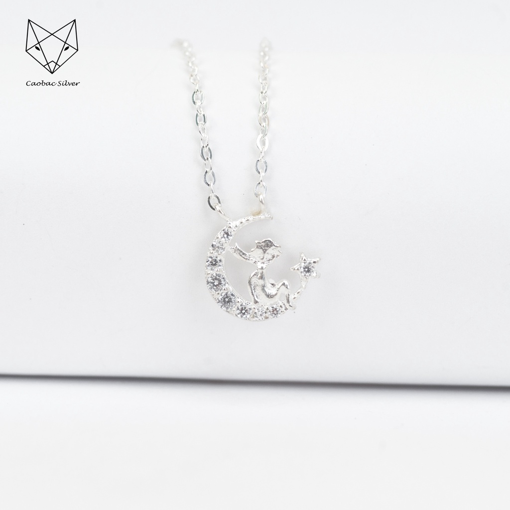 Dây Chuyền Bạc Ta Cao Cấp CaoBac Silver Thiết Kế Trăng Sao Hoạ Tiết Hình Người Độc Đáo, Mới Mẻ Dành Cho Bạn Gái