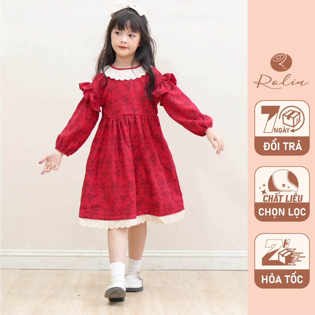 Váy bé gái nhung hoa nhí ROLIA chất nhung in hoa mặc tết cho bé gái V48 , V50