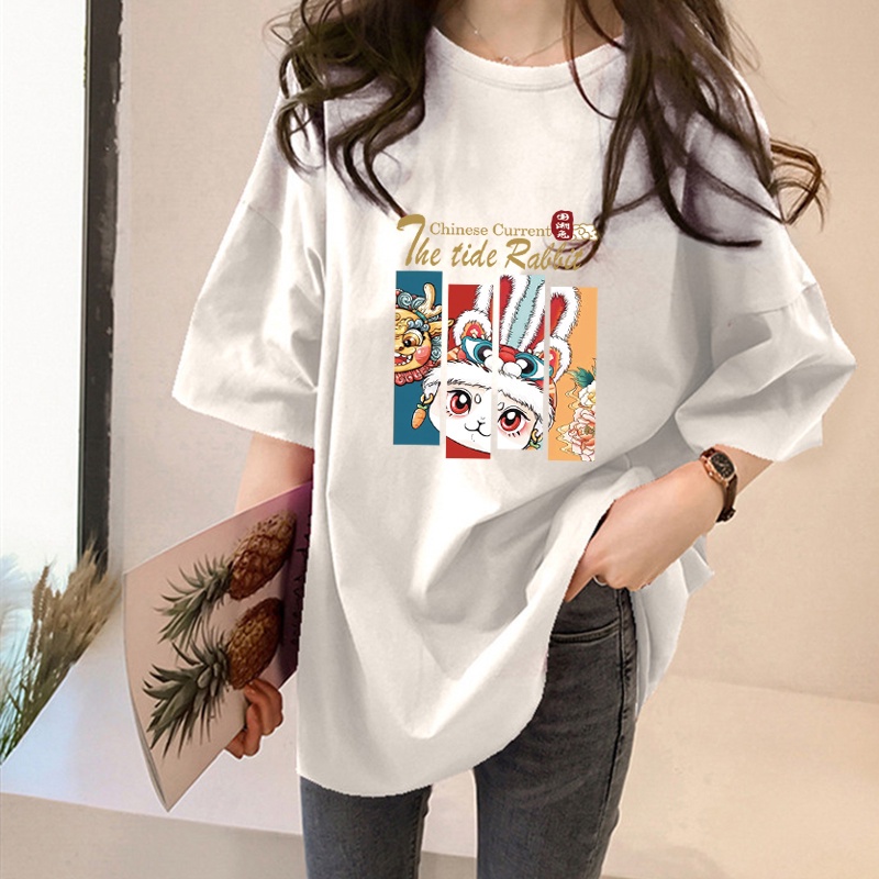 NRVP Áo Thun Unisex / Áo Thun Rộng Tay Ngắn In Hình Thỏ Năm Mới 2023 CNY / Trung Hoa