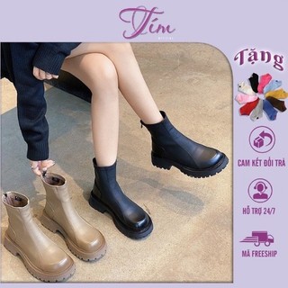 Bốt nữ cổ ngắn boots da mềm lót lông khoá kéo đế răng cưa chống trơn trợt
