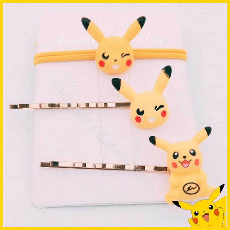 Pokemon children's hair accessories Pikachu hairpin personality sweet cute animation leather hair rope dual-use rubber band hair accessories headband banger baby side clip straight hair clip