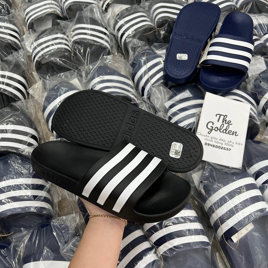 Dép Adidas Aqua Thể Thao Thời Trang Màu Đen Sọc Trắng & Xanh Navy Sọc Trắng Nam Nữ Chính Hãng F35543 / F35542