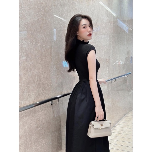 Katerin Dress - Đầm maxi tay dài thun gân phối tùng váy cotton xoè trendy
