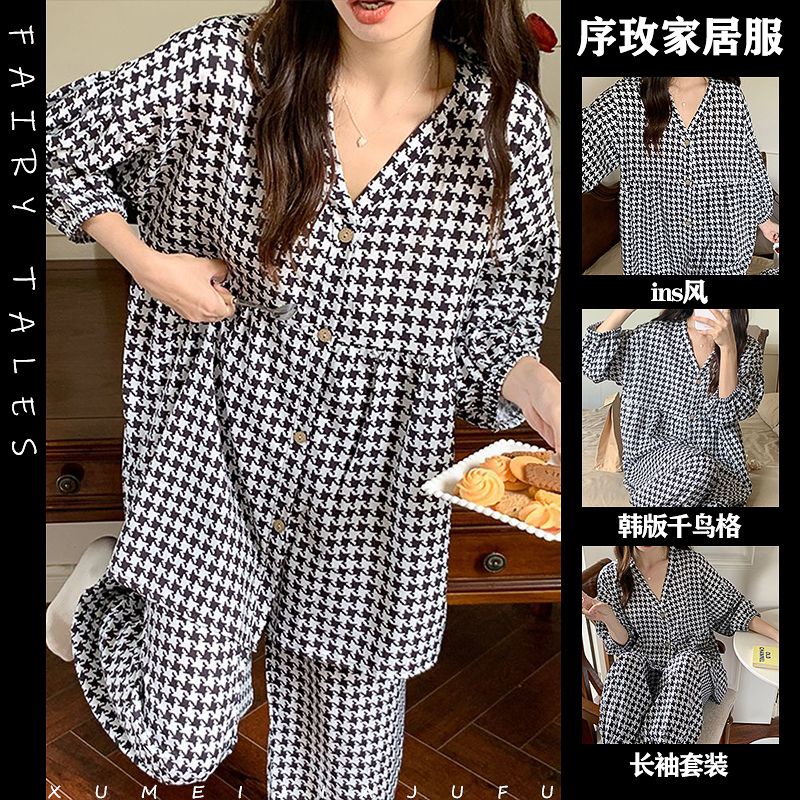 Bộ Đồ Ngủ Tay Dài Phong Cách Hàn Quốc Đơn Giản Thời Trang Mùa Thu Hàng Mới Dành Cho Bạn Nữ