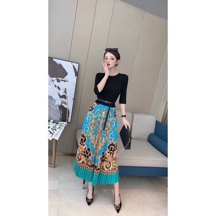 Đầm xòe dập ly kèm belt cao cấp