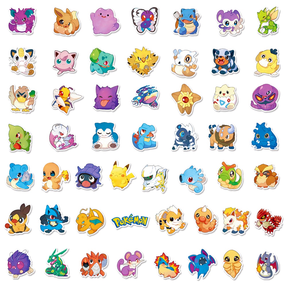 Bộ 50 Miếng Dán Hoạt Hình Pokemon Chống Thấm Nước Trang Trí Điện Thoại / Tủ Lạnh / Tủ Lạnh / Cốc Nước